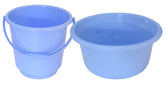 Kuber Industries 2 Pieces Plastic Bucket & Tub Set (Blue)